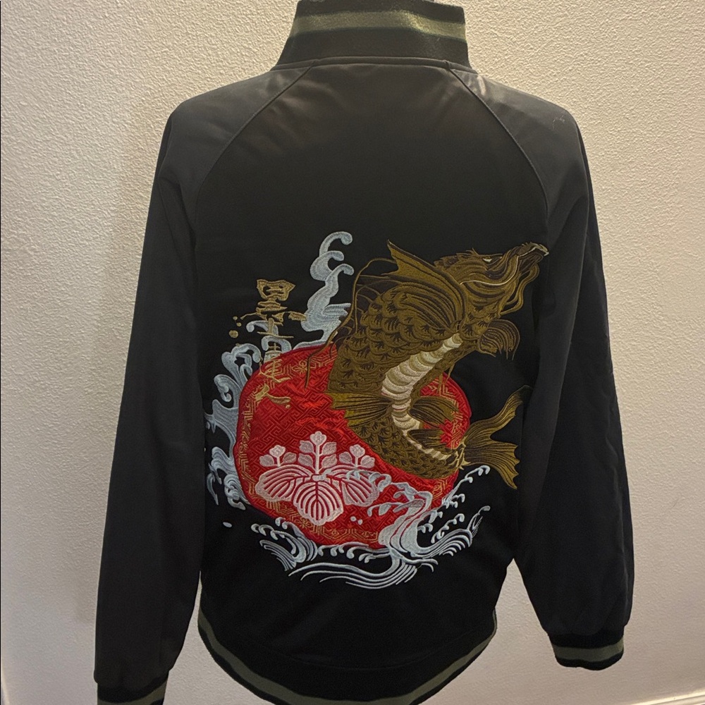 Osaka Sport Embroidered Black Bomber Jacket & Red Fish Back size L or 42” chest
